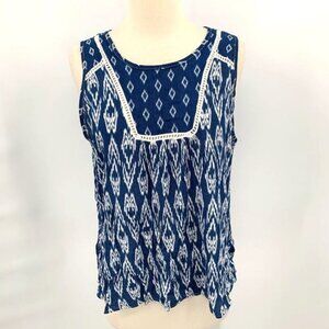 MONTEAU Blue White Patterned Flowy Tank Ladder Cut
